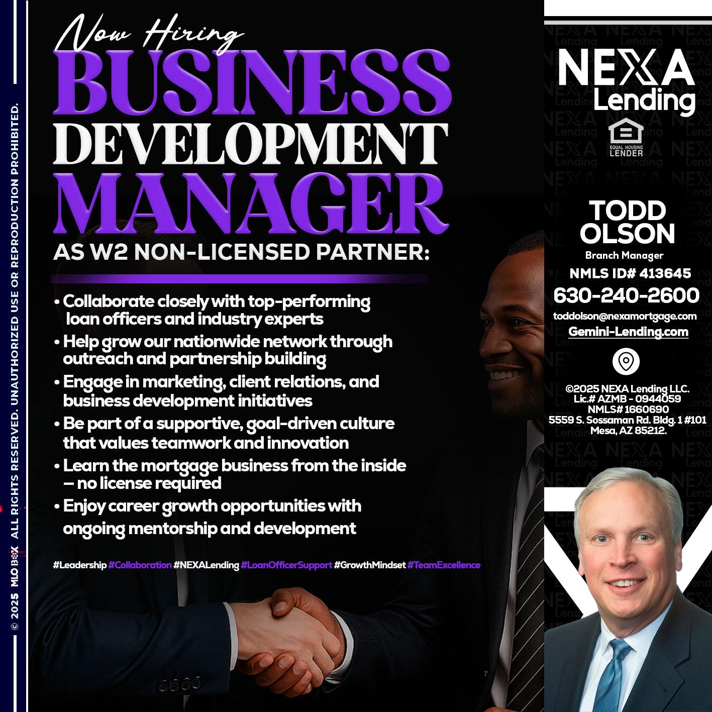NOW HIRING - Todd Olson -Branch Manager