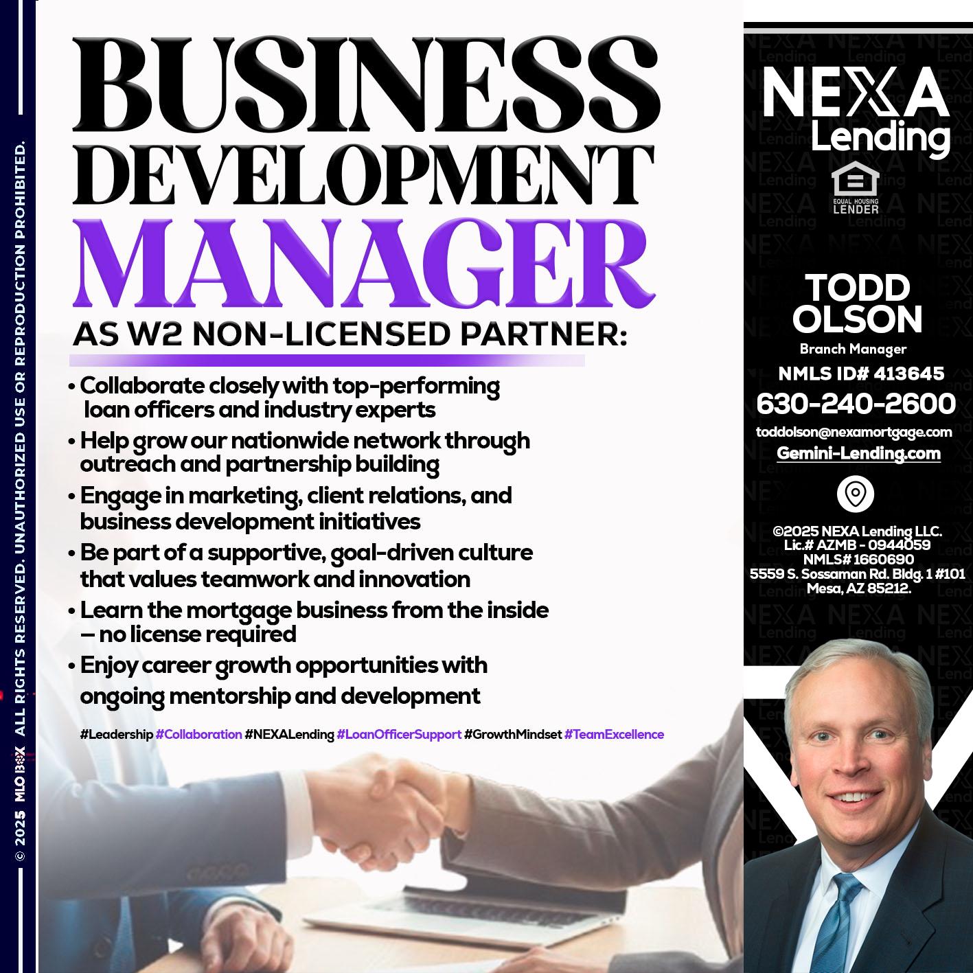 business development - Todd Olson -Branch Manager