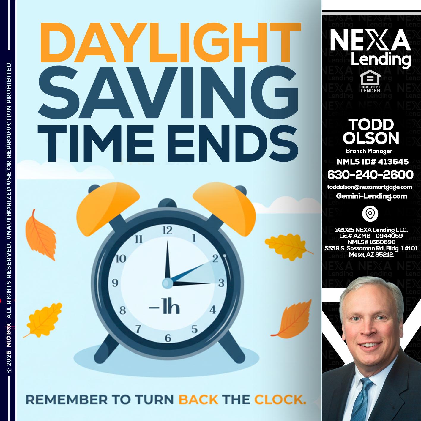 daylight saving - Todd Olson -Branch Manager