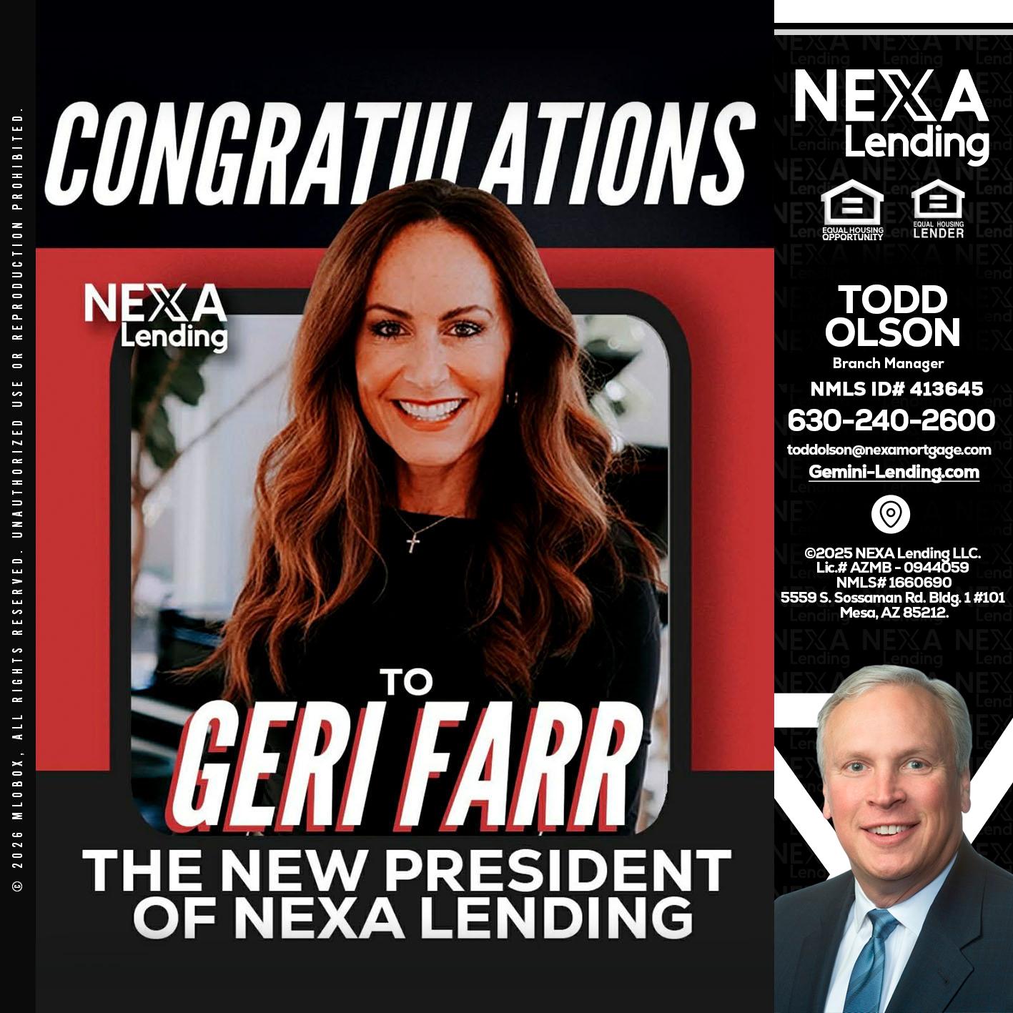 CONGRATULATIONS - Todd Olson -Branch Manager