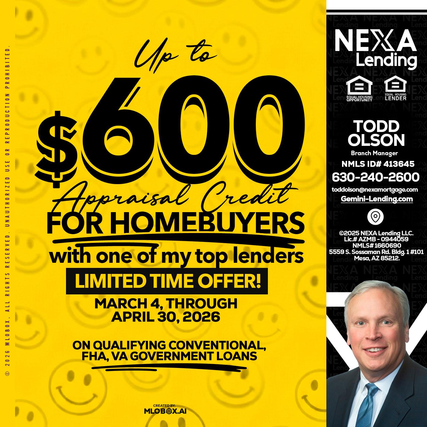 UP TO 600 - Todd Olson -Branch Manager