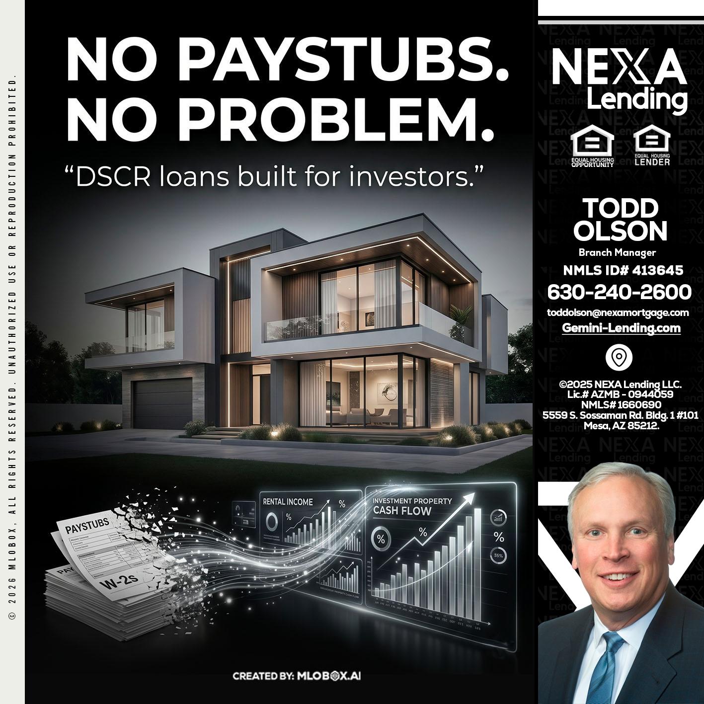 no paystub - Todd Olson -Branch Manager