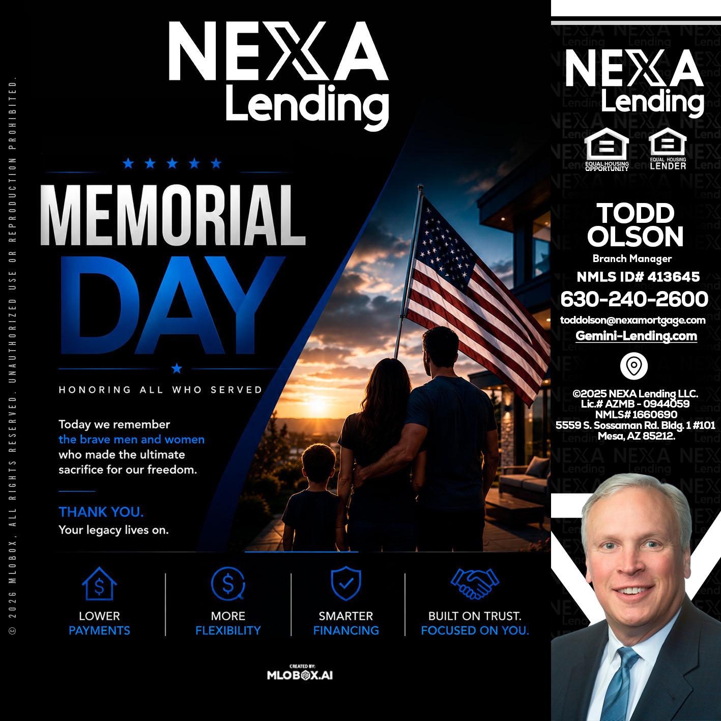MEMORIAL DAY - Todd Olson -Branch Manager