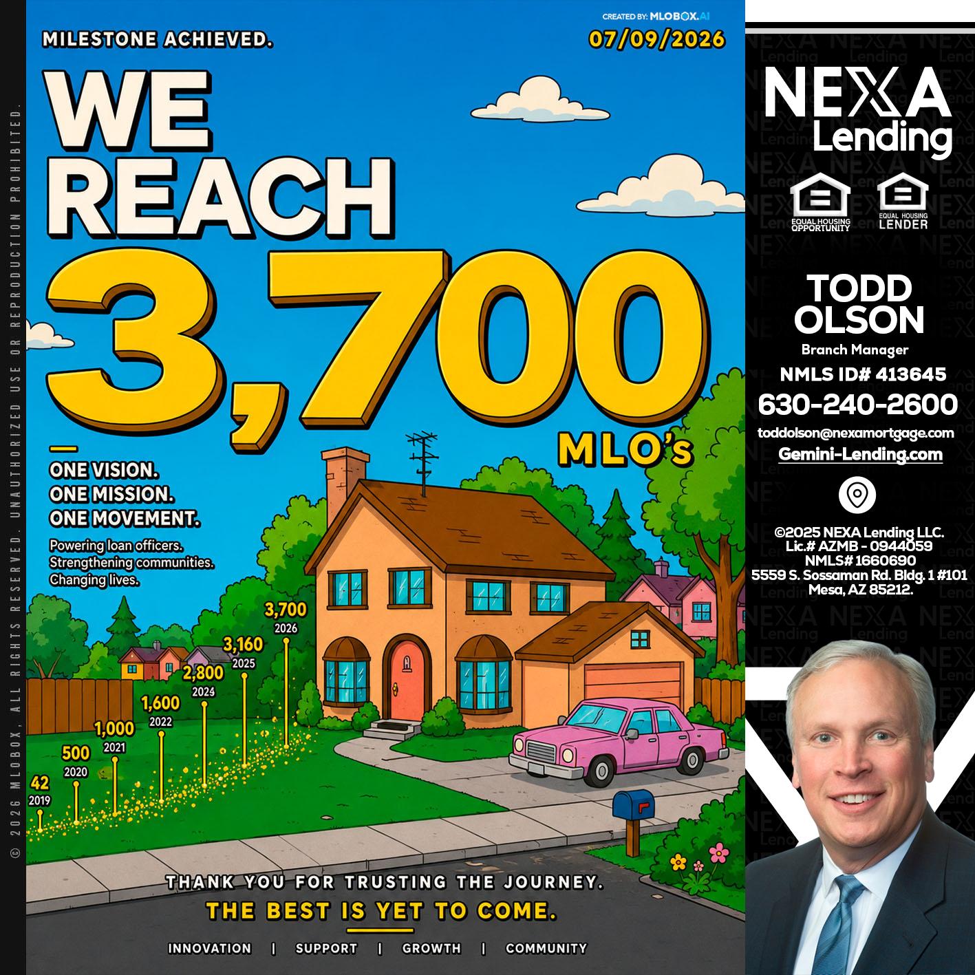 3,700 MLO's - Todd Olson -Branch Manager